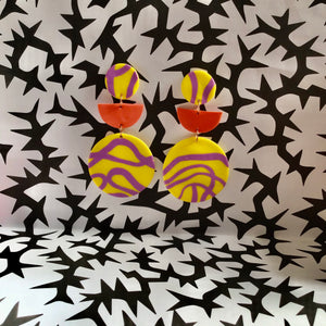 Large Yellow, Purple and Orange Earrings