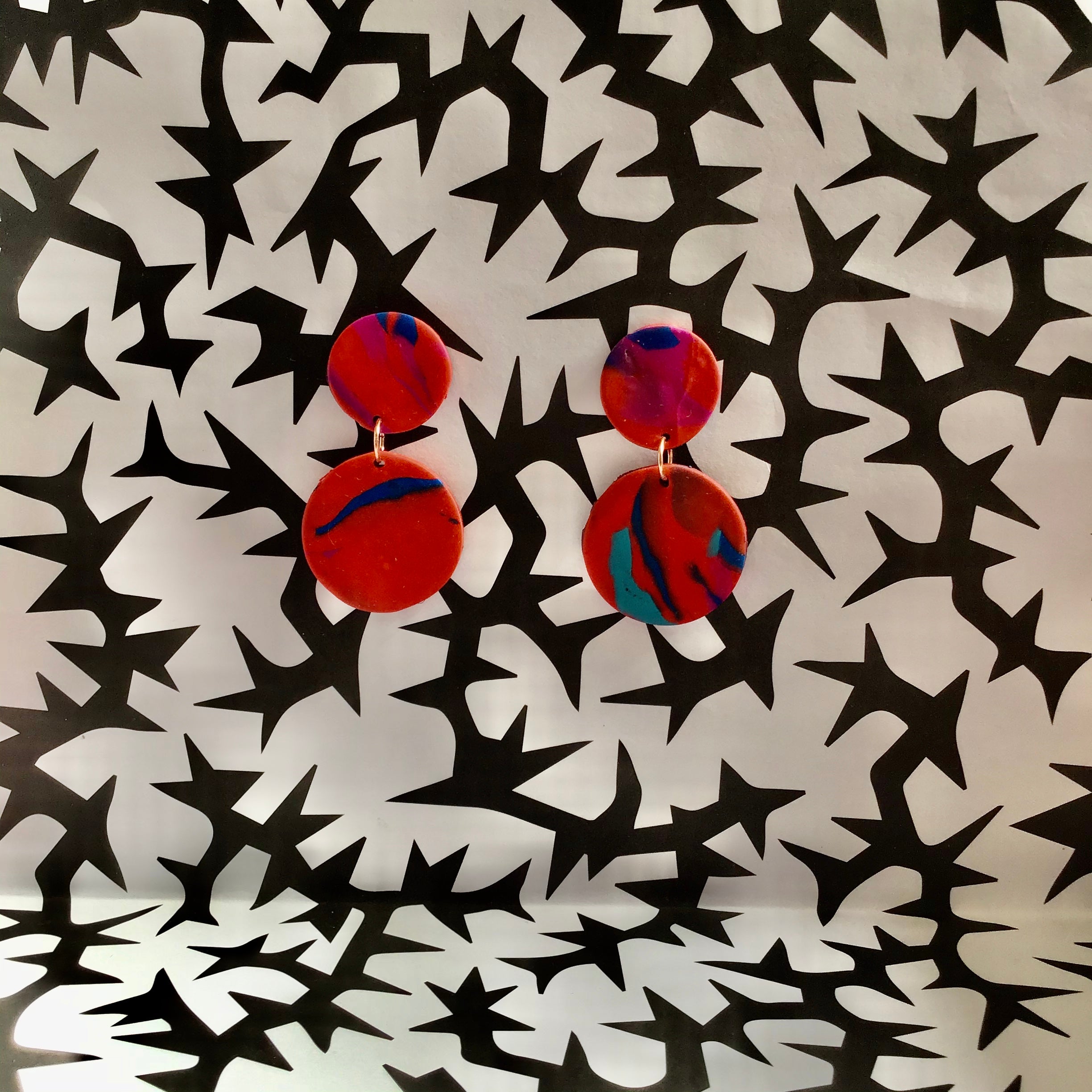 Medium Red, Blue and Purple Earrings