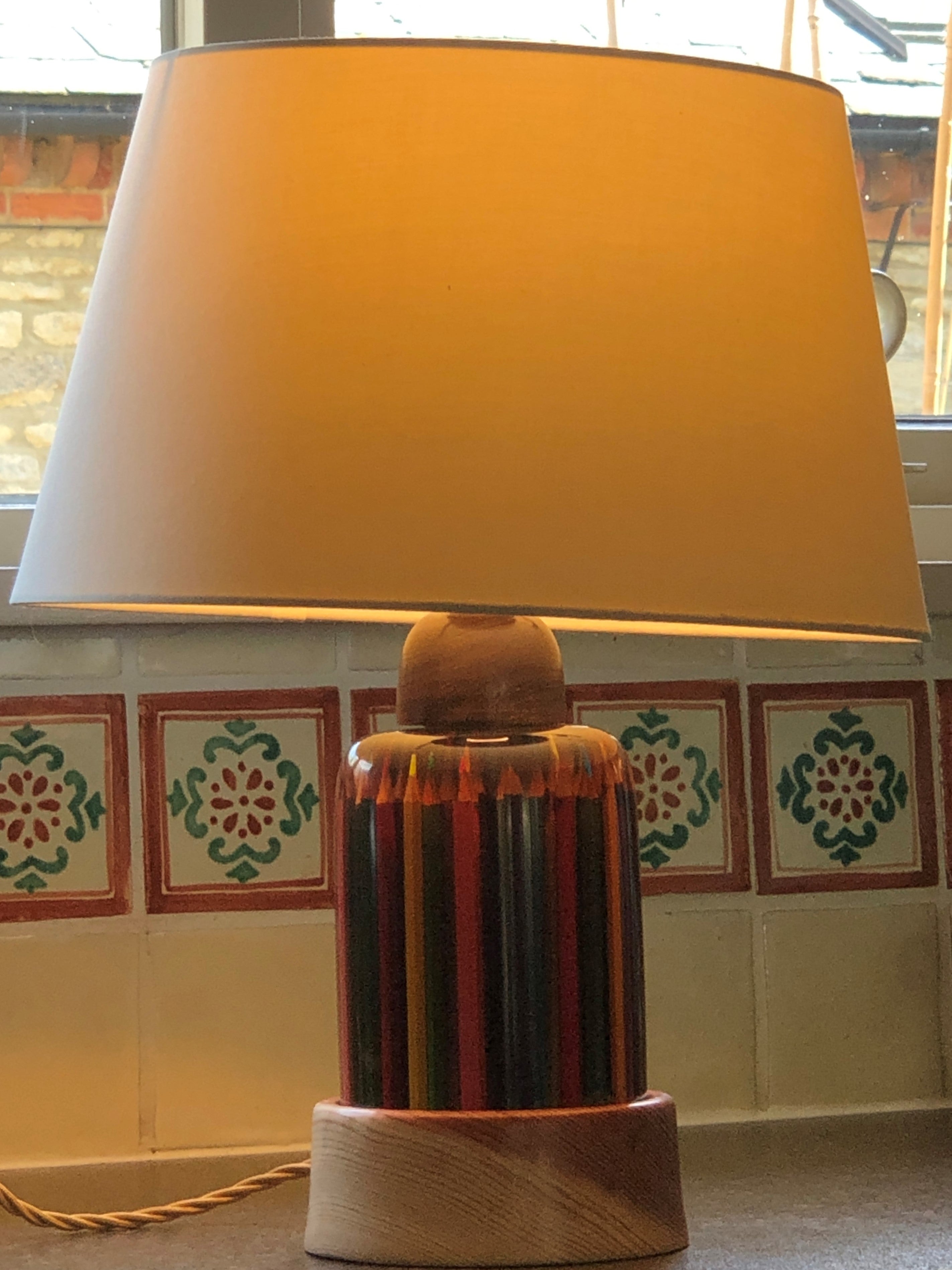 Table Lamp made from resin and coloured pencils